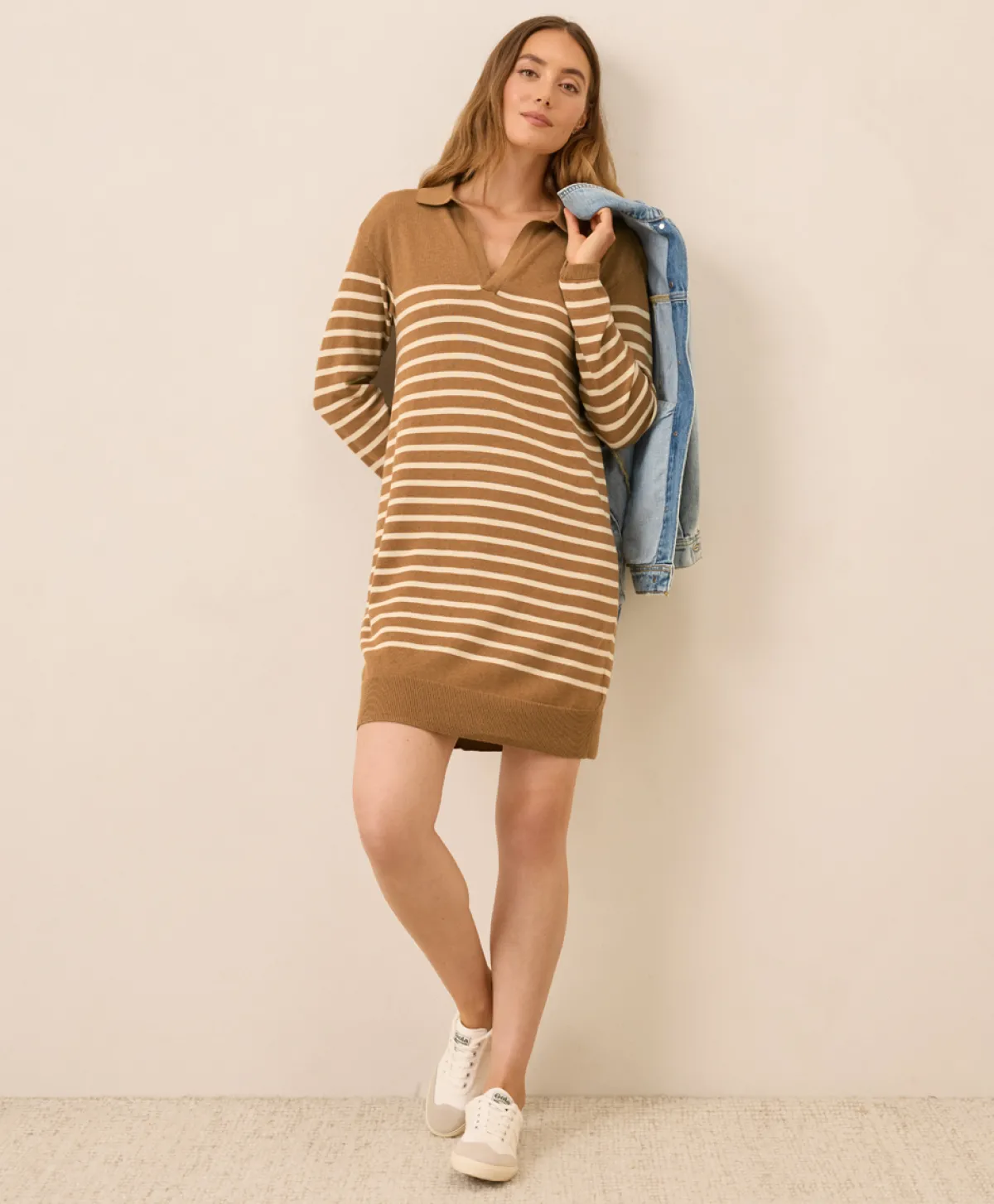 Women Pact Organic Classic Fine Knit Collared Sweater Dress