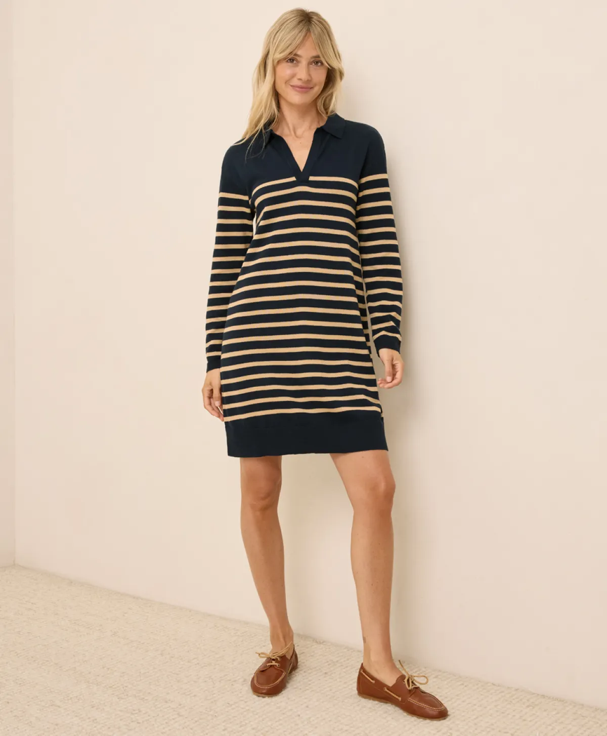 Women Pact Organic Classic Fine Knit Collared Sweater Dress