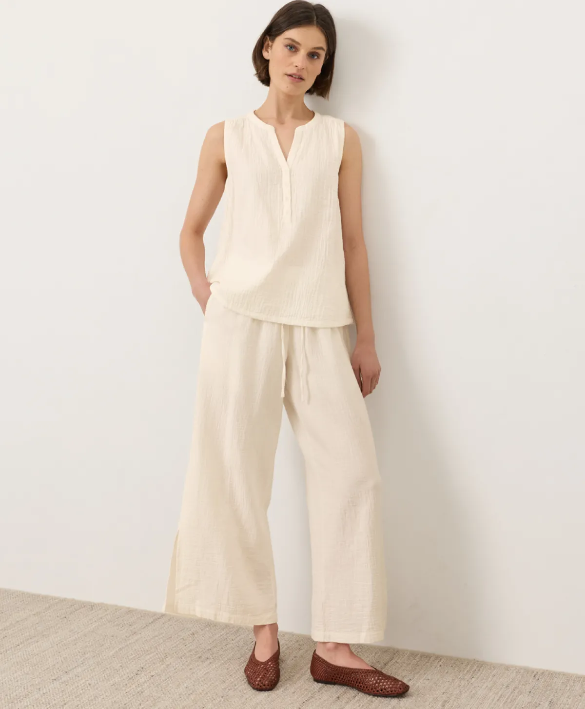 Women Pact Organic Coastal Double Gauze Henley Tank