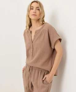 Women Pact Organic Coastal Double Gauze Short Sleeve Popover