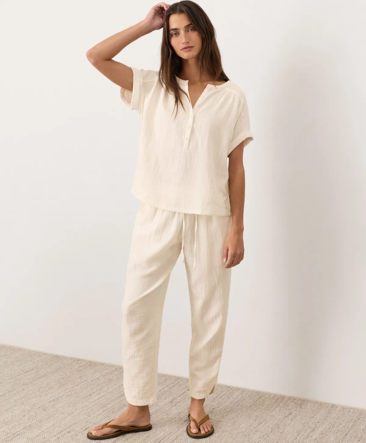 Women Pact Organic Coastal Double Gauze Short Sleeve Popover