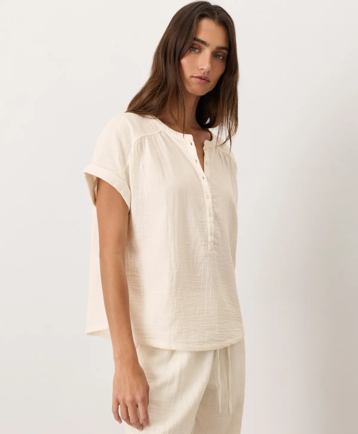 Women Pact Organic Coastal Double Gauze Short Sleeve Popover