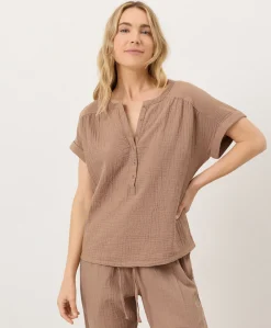 Women Pact Organic Coastal Double Gauze Short Sleeve Popover