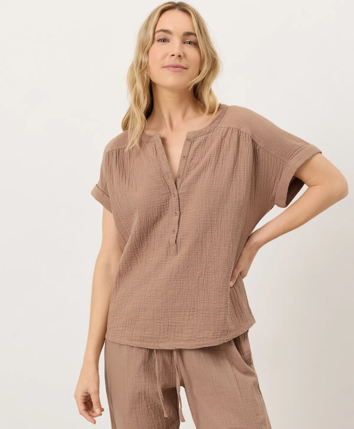Women Pact Organic Coastal Double Gauze Short Sleeve Popover