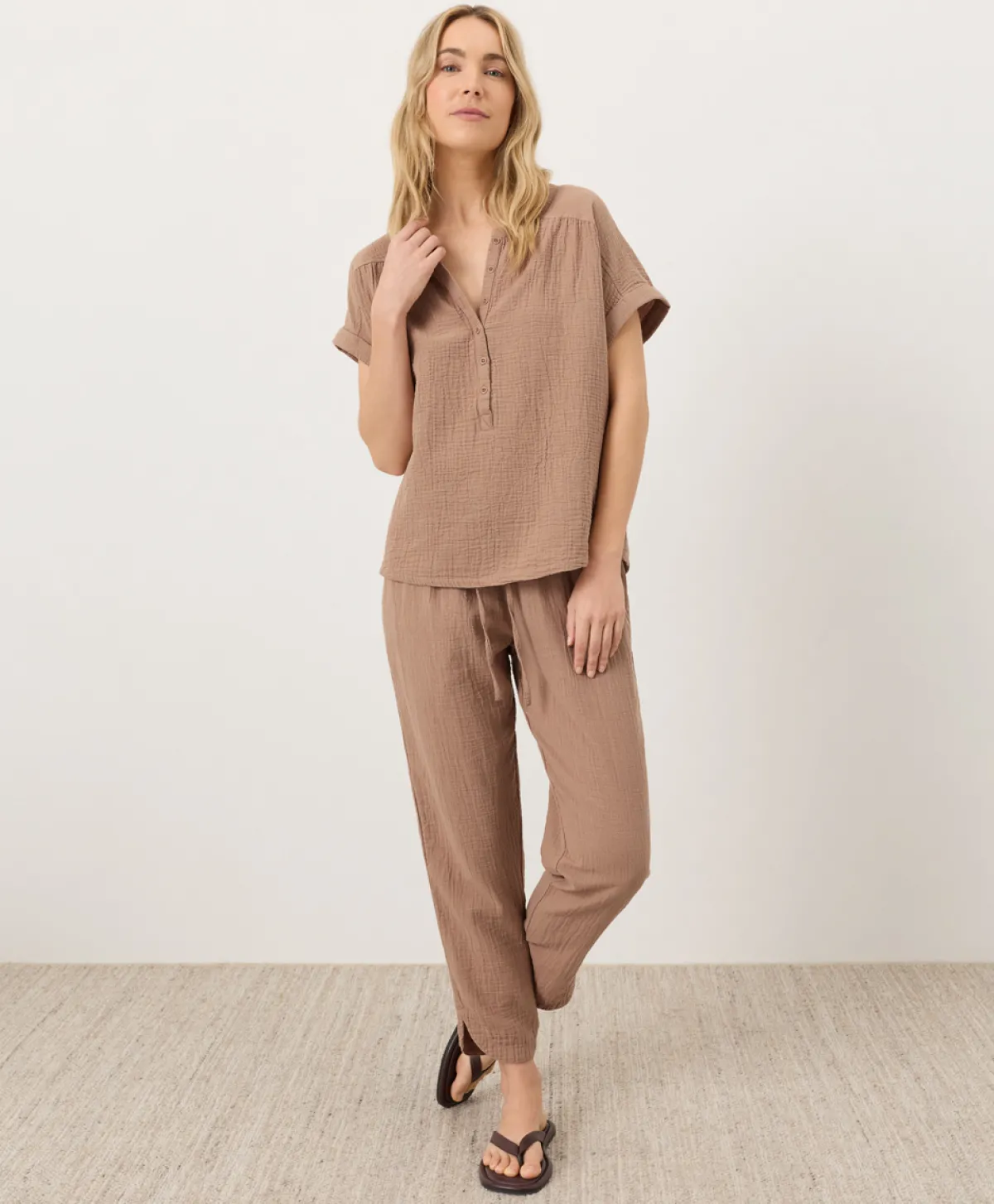 Women Pact Organic Coastal Double Gauze Short Sleeve Popover