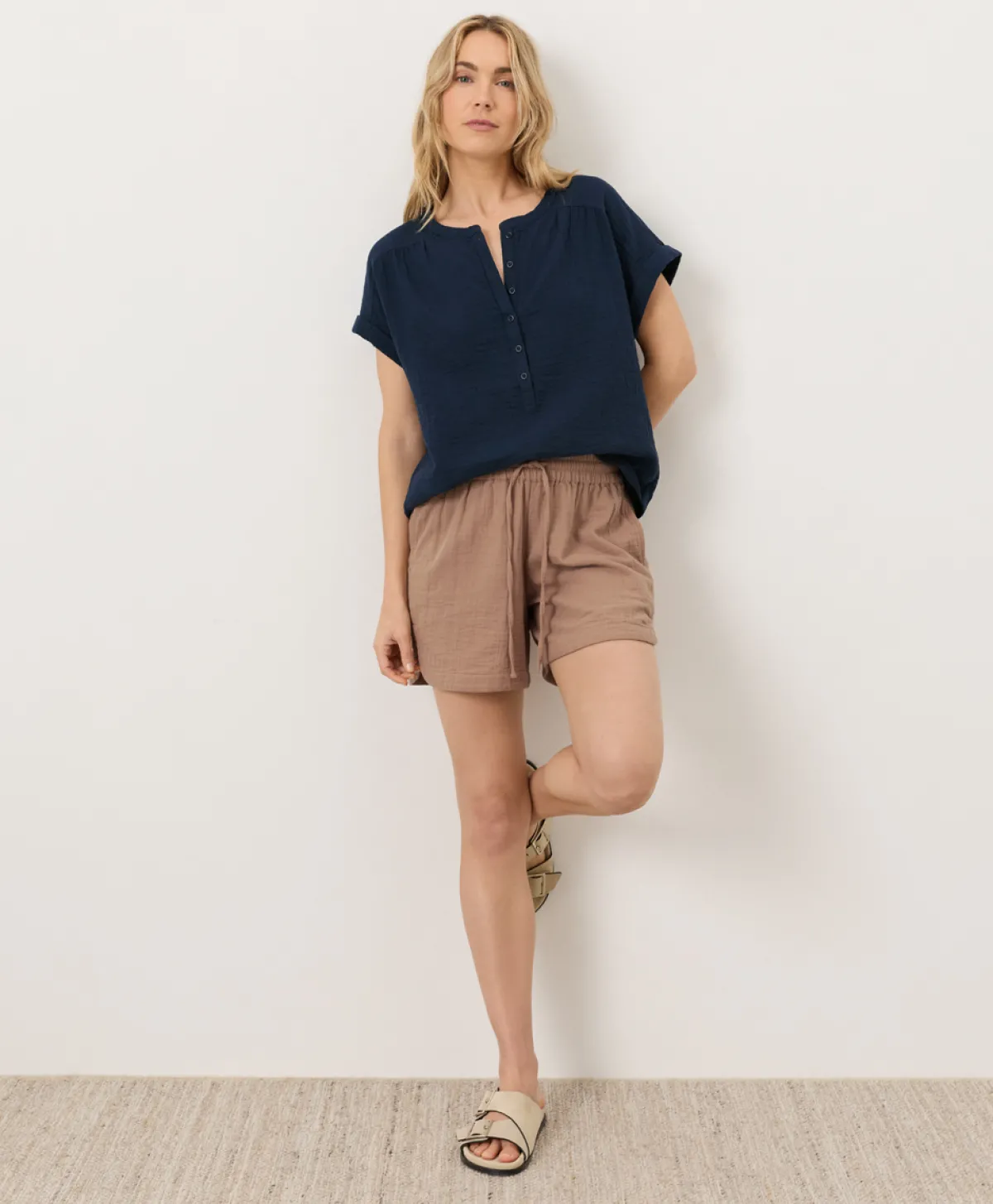 Women Pact Organic Coastal Double Gauze Short Sleeve Popover