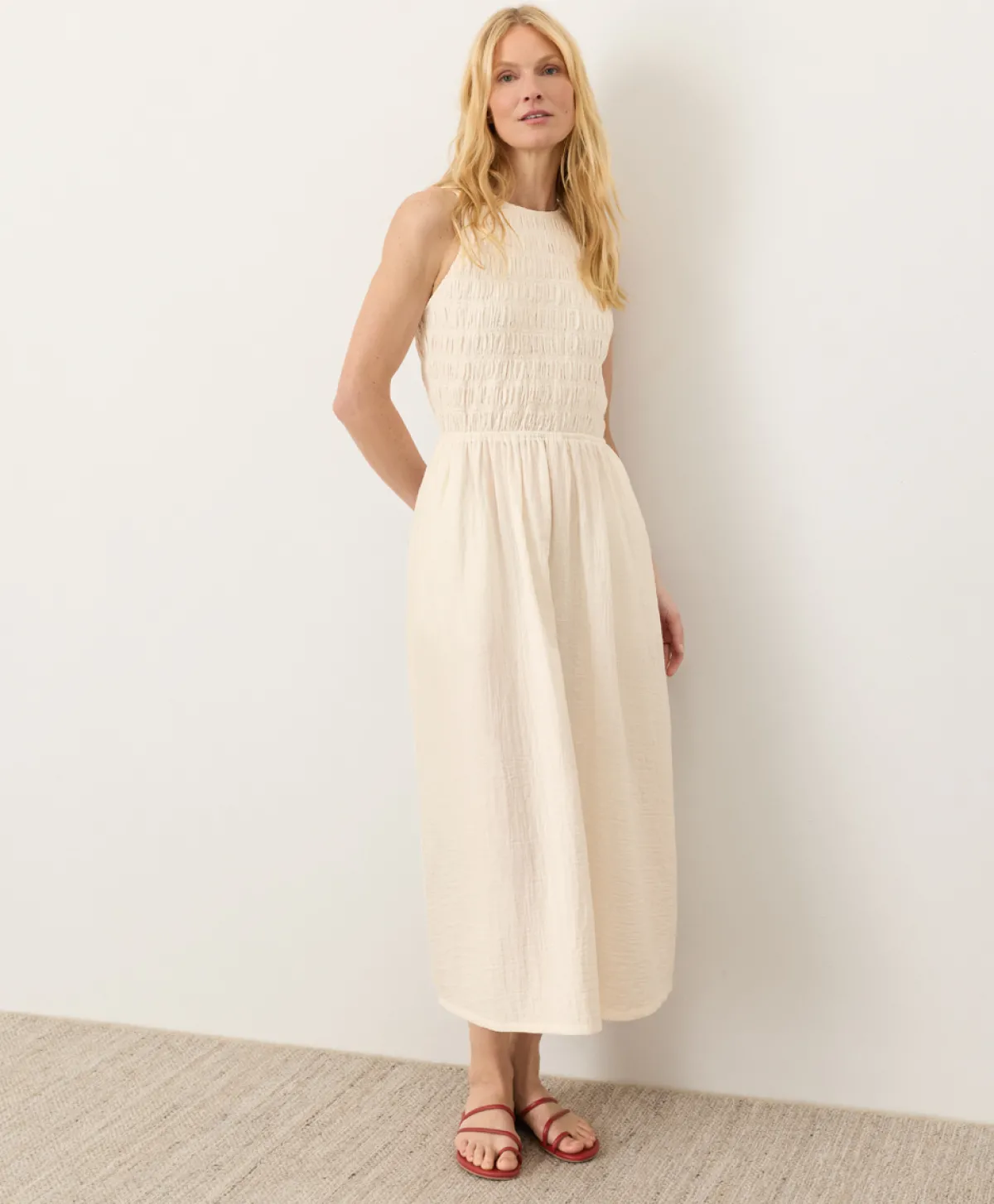 Women Pact Organic Coastal Double Gauze Smocked Dress