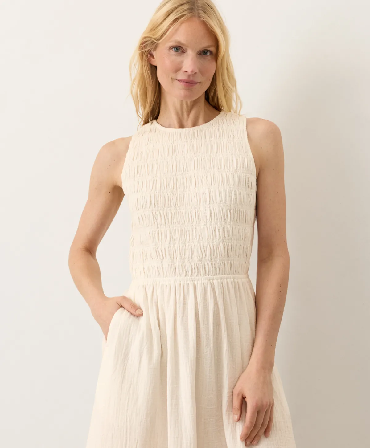 Women Pact Organic Coastal Double Gauze Smocked Dress