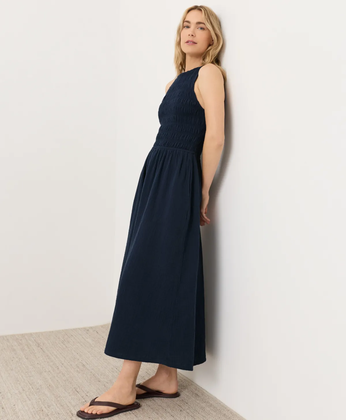 Women Pact Organic Coastal Double Gauze Smocked Dress