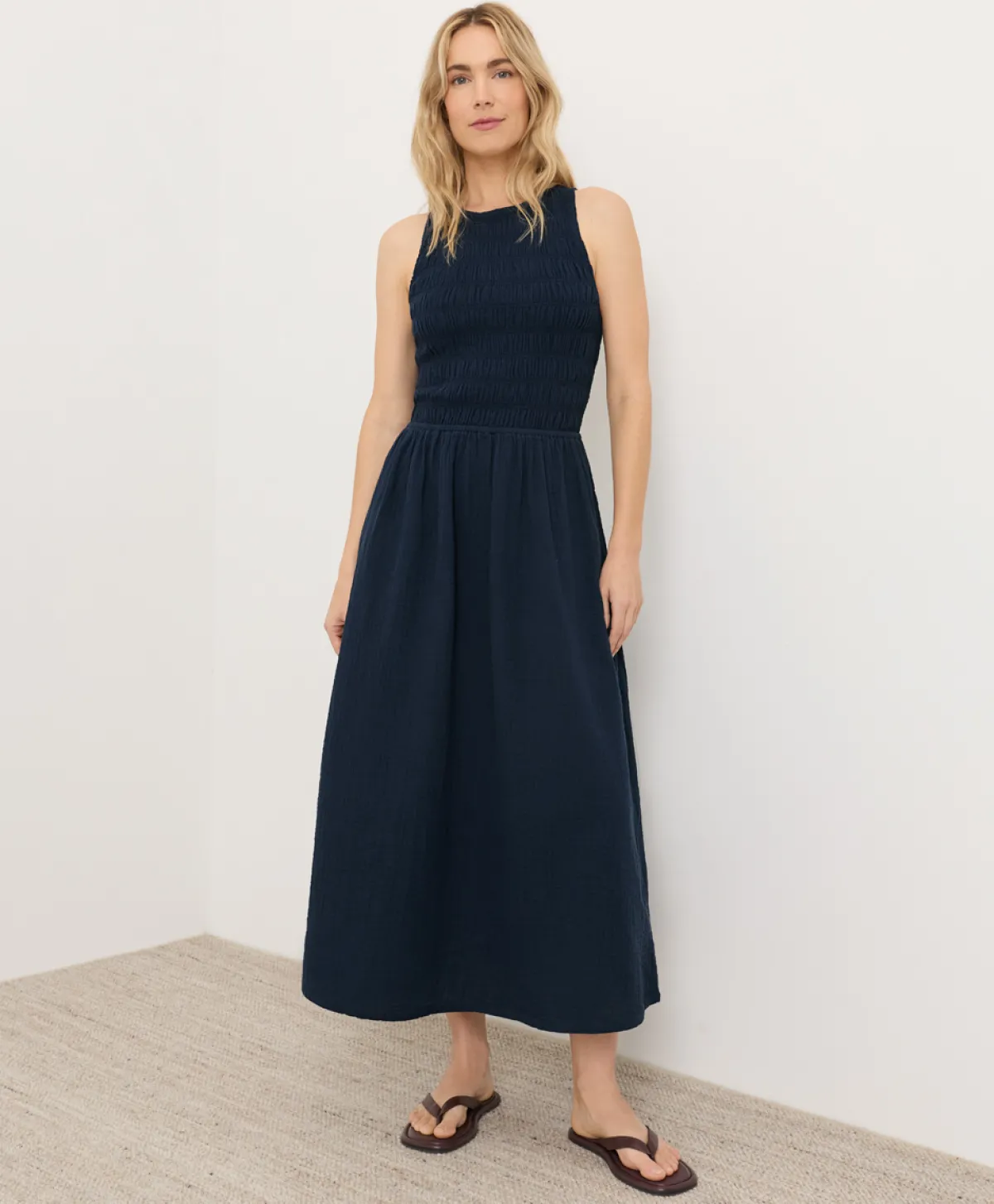 Women Pact Organic Coastal Double Gauze Smocked Dress