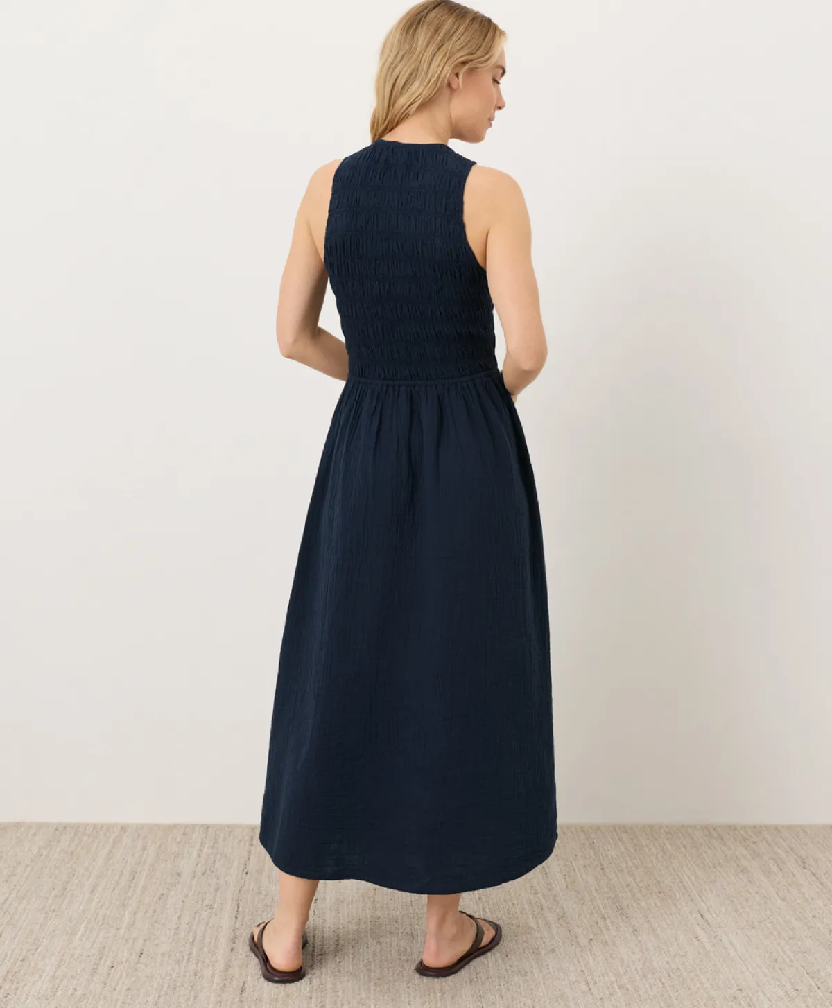 Women Pact Organic Coastal Double Gauze Smocked Dress