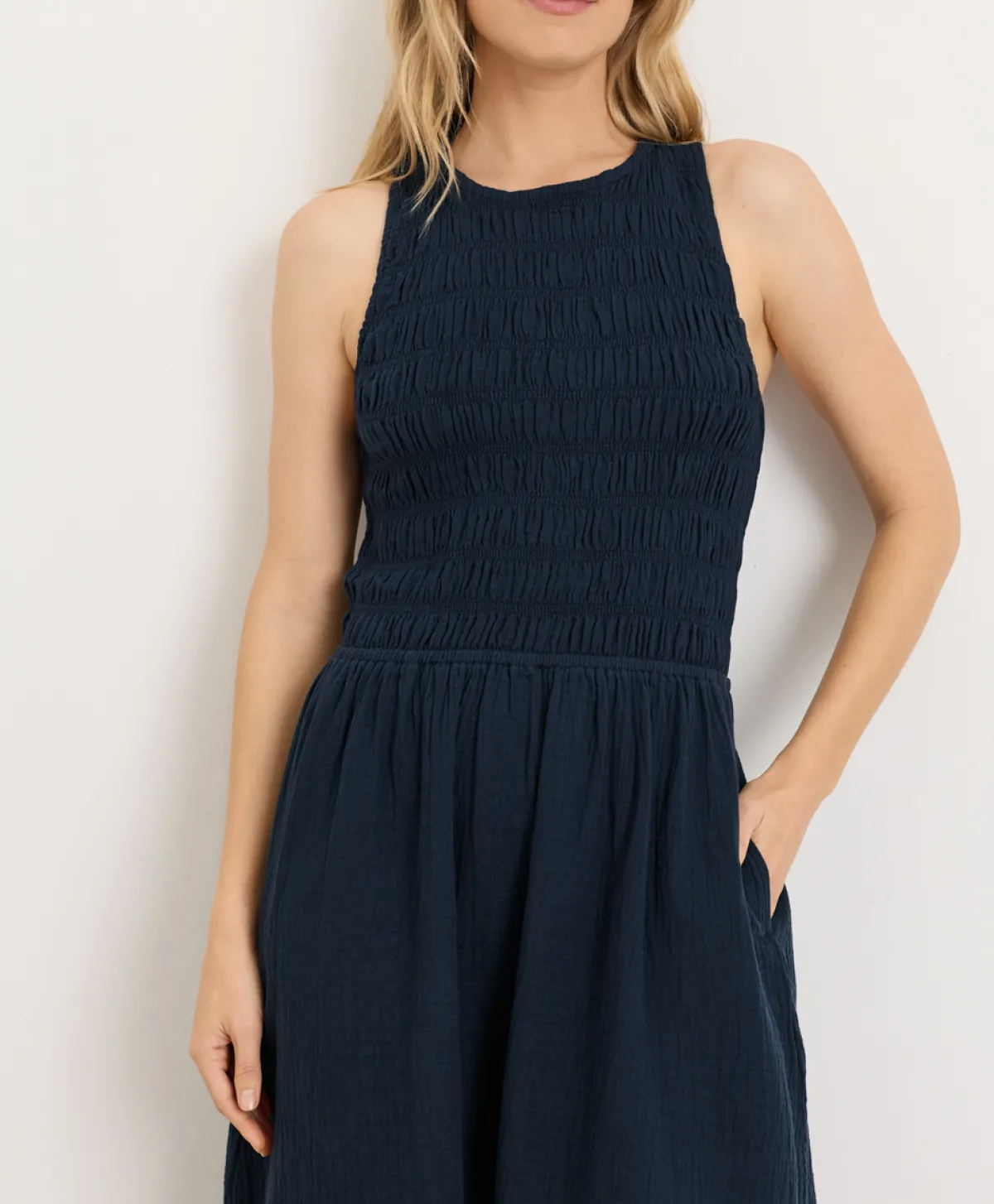 Women Pact Organic Coastal Double Gauze Smocked Dress
