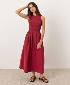 Women Pact Organic Coastal Double Gauze Smocked Dress