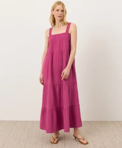 Women Pact Organic Coastal Double Gauze Strappy Tiered Maxi Dress