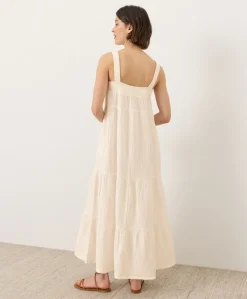Women Pact Organic Coastal Double Gauze Strappy Tiered Maxi Dress