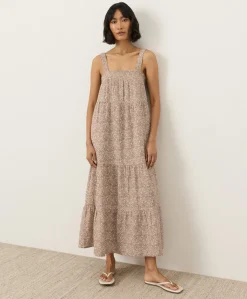 Women Pact Organic Coastal Double Gauze Strappy Tiered Maxi Dress