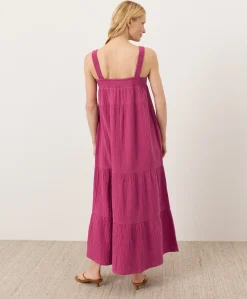 Women Pact Organic Coastal Double Gauze Strappy Tiered Maxi Dress