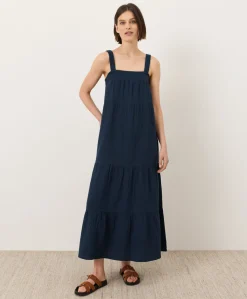 Women Pact Organic Coastal Double Gauze Strappy Tiered Maxi Dress