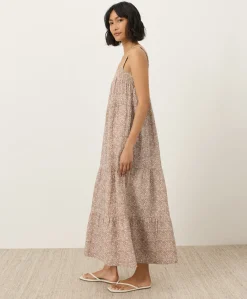 Women Pact Organic Coastal Double Gauze Strappy Tiered Maxi Dress