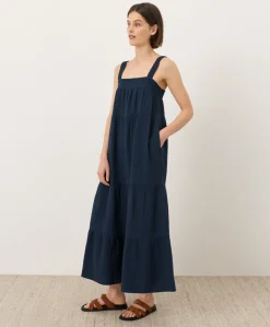 Women Pact Organic Coastal Double Gauze Strappy Tiered Maxi Dress