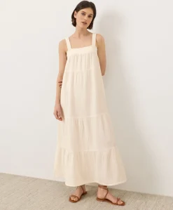 Women Pact Organic Coastal Double Gauze Strappy Tiered Maxi Dress