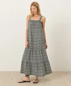 Women Pact Organic Coastal Double Gauze Strappy Tiered Maxi Dress