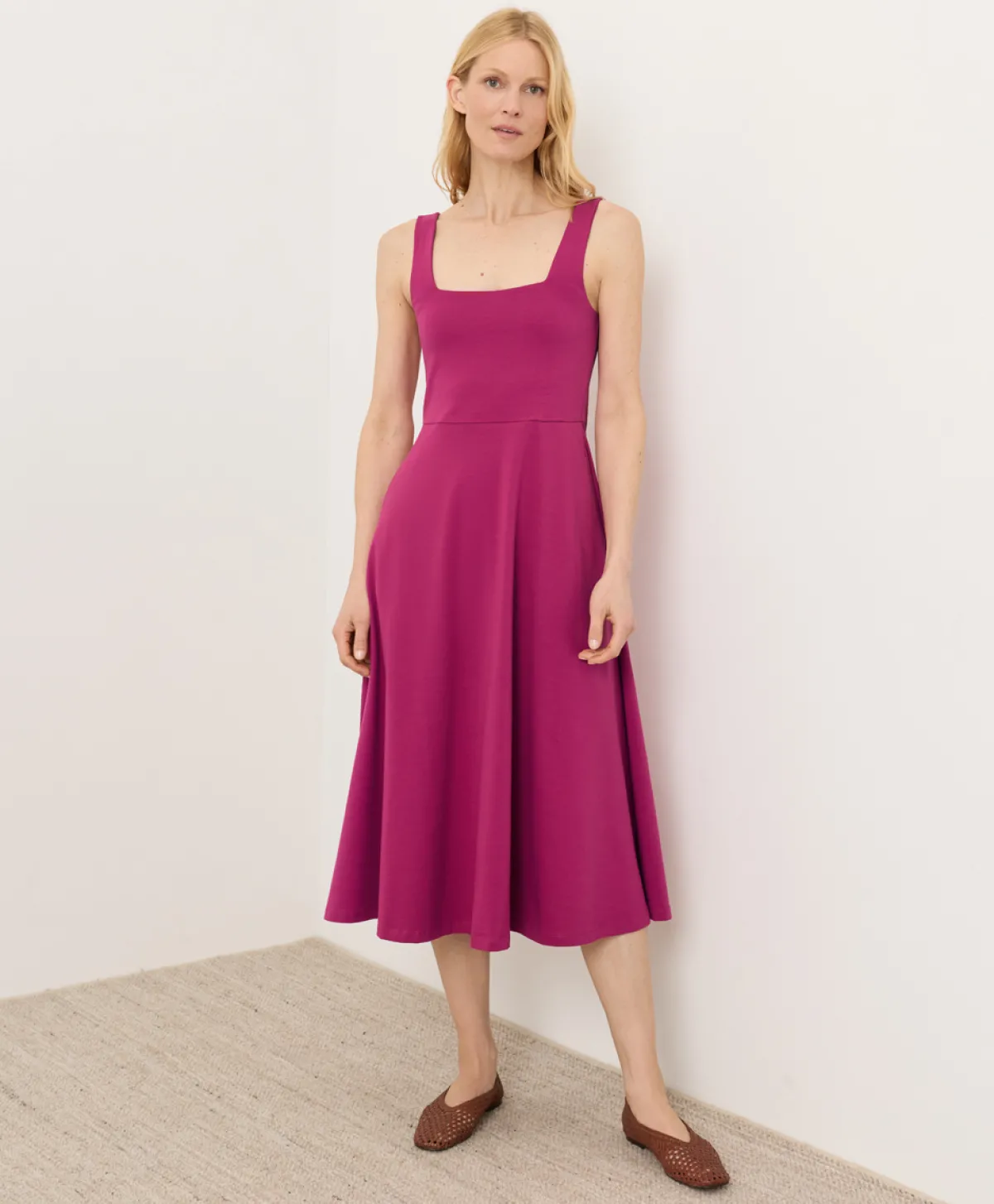 Women Pact Organic Fit & Flare Square Neck Dress