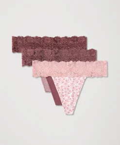 Women Pact Organic Lace Waist Thong 3-Pack