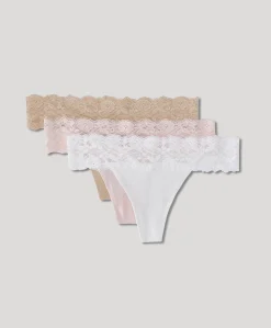 Women Pact Organic Lace Waist Thong 3-Pack