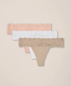 Women Pact Organic Lace Waist Thong 3-Pack