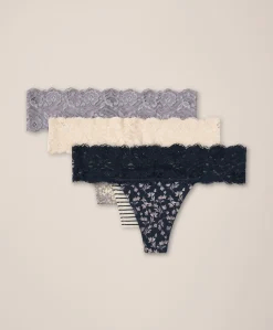 Women Pact Organic Lace Waist Thong 3-Pack