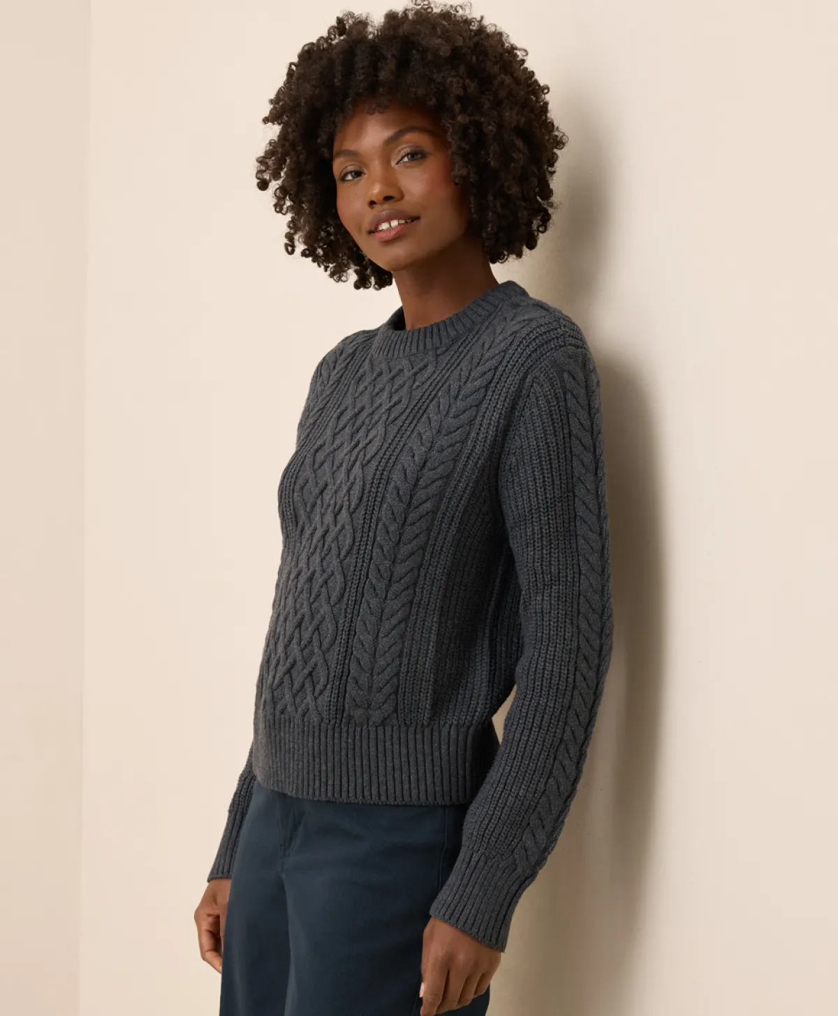 Women Pact Organic Luxe Knit Cable Crew Sweater
