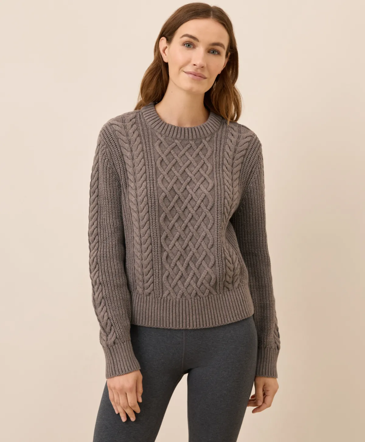Women Pact Organic Luxe Knit Cable Crew Sweater
