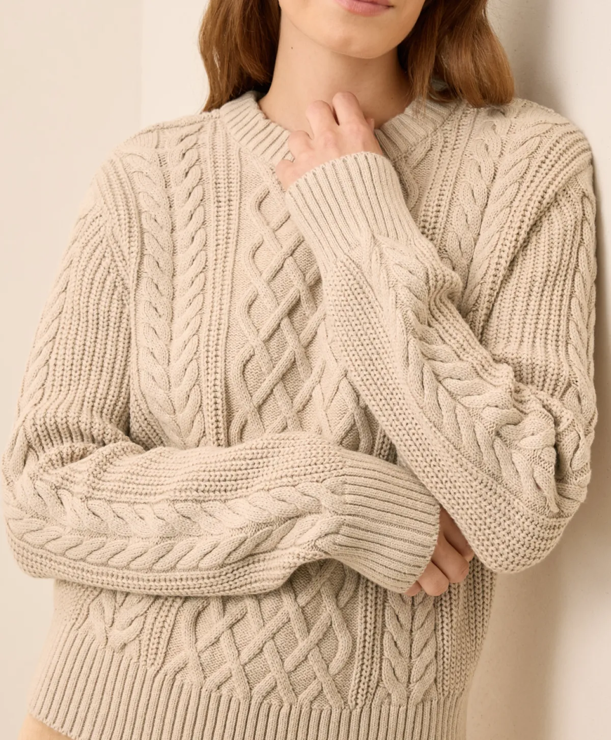 Women Pact Organic Luxe Knit Cable Crew Sweater