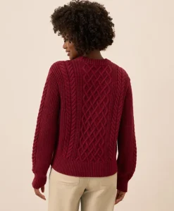 Women Pact Organic Luxe Knit Cable Crew Sweater