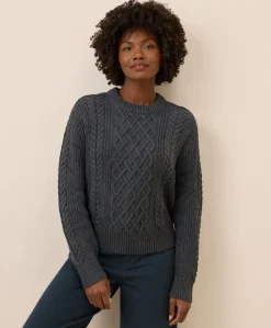 Women Pact Organic Luxe Knit Cable Crew Sweater