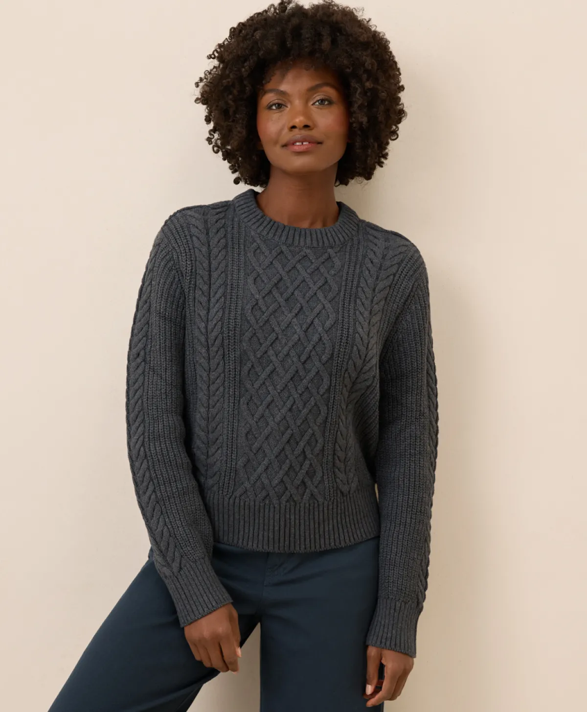 Women Pact Organic Luxe Knit Cable Crew Sweater