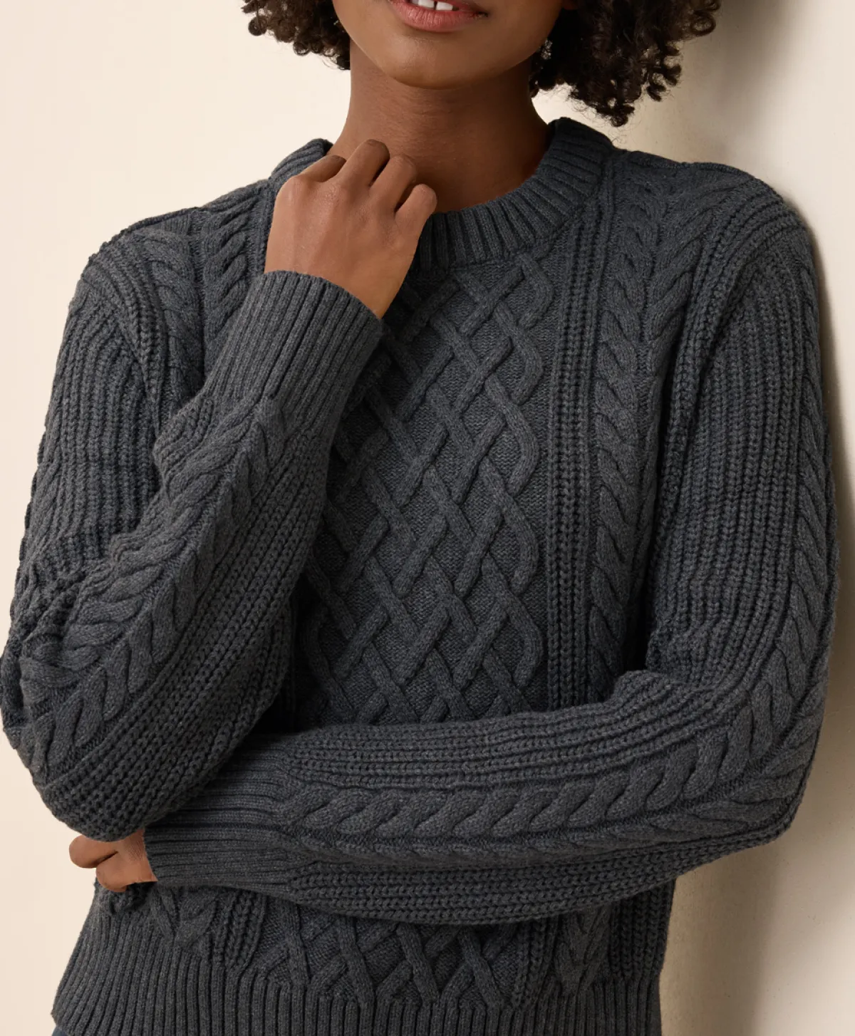 Women Pact Organic Luxe Knit Cable Crew Sweater