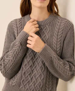 Women Pact Organic Luxe Knit Cable Crew Sweater