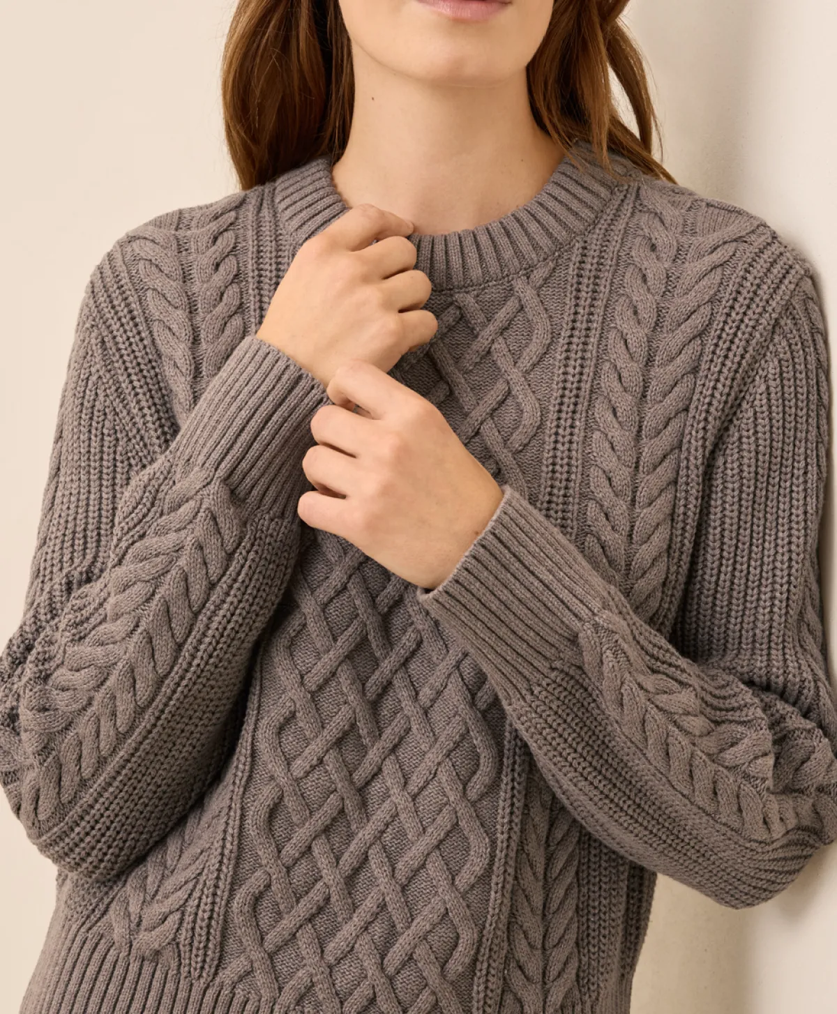 Women Pact Organic Luxe Knit Cable Crew Sweater