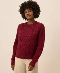 Women Pact Organic Luxe Knit Cable Crew Sweater