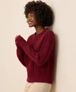 Women Pact Organic Luxe Knit Cable Crew Sweater