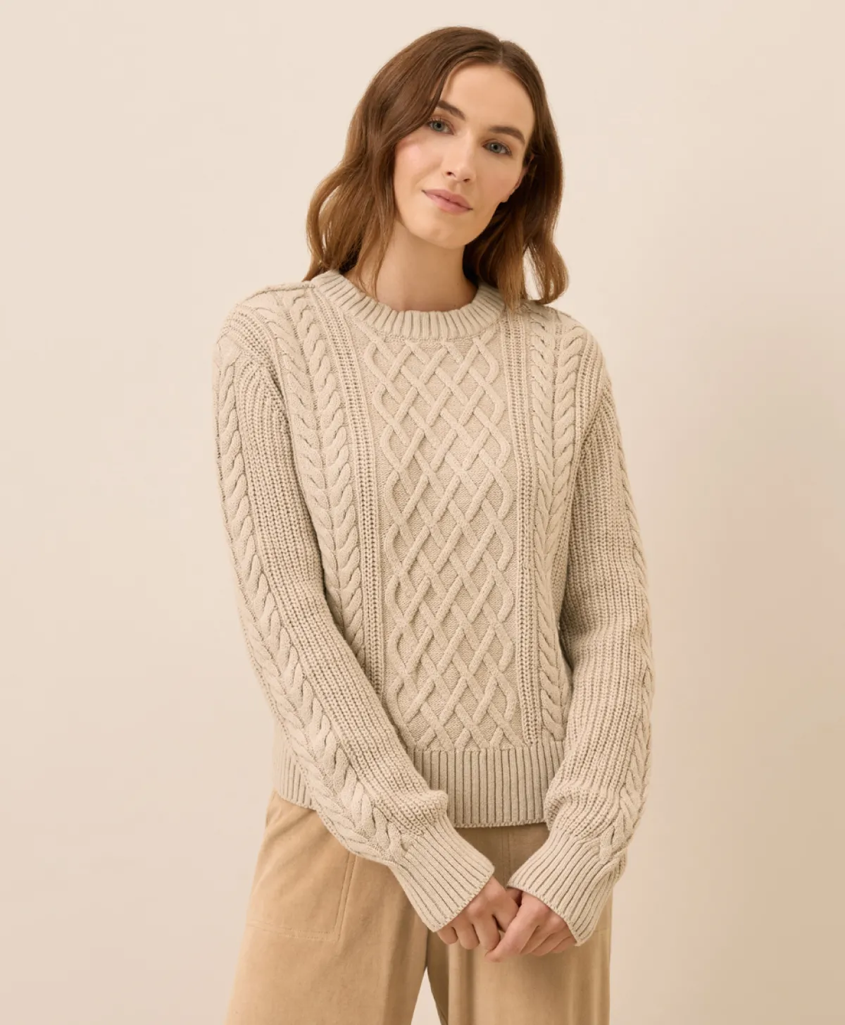 Women Pact Organic Luxe Knit Cable Crew Sweater