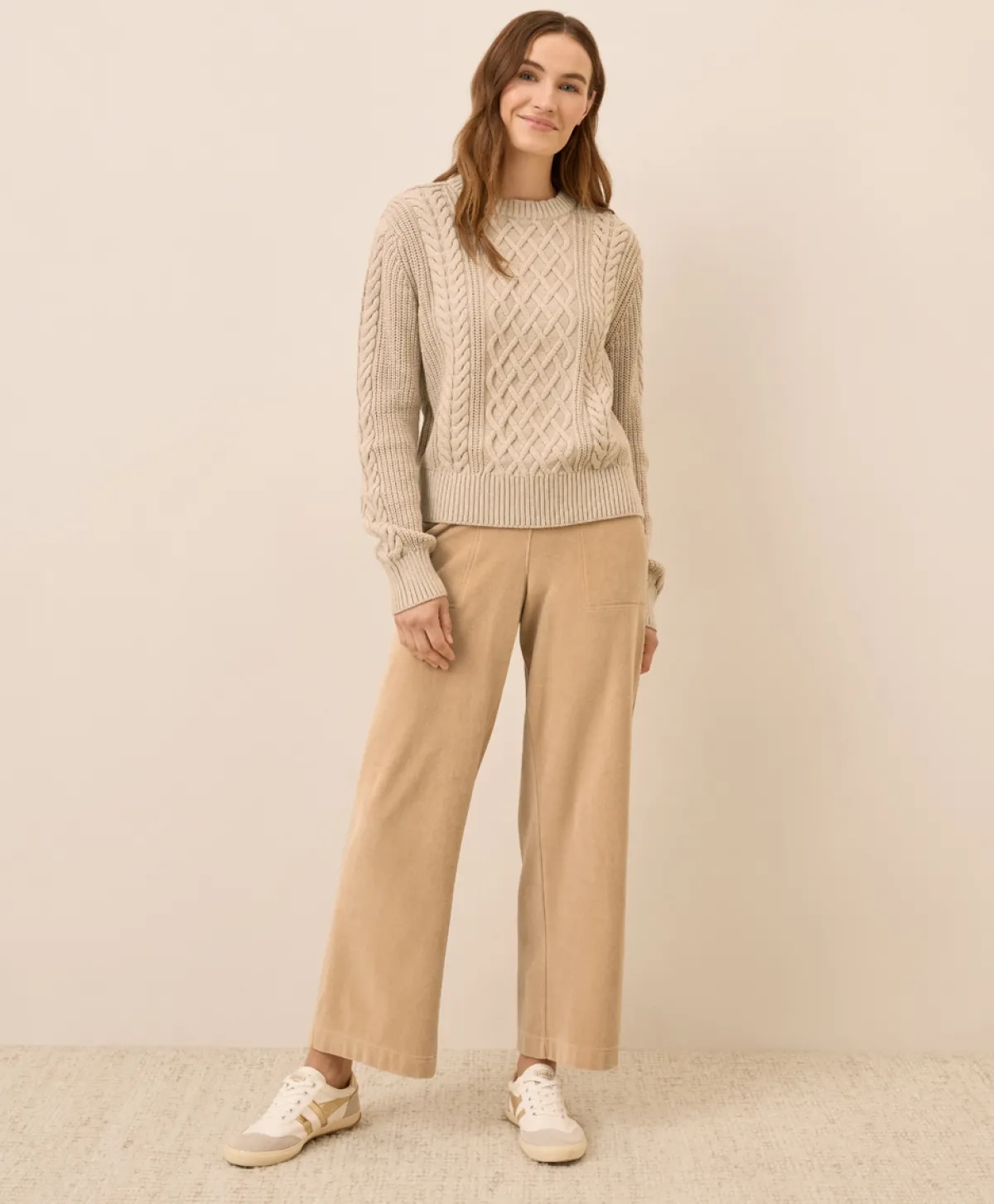 Women Pact Organic Luxe Knit Cable Crew Sweater