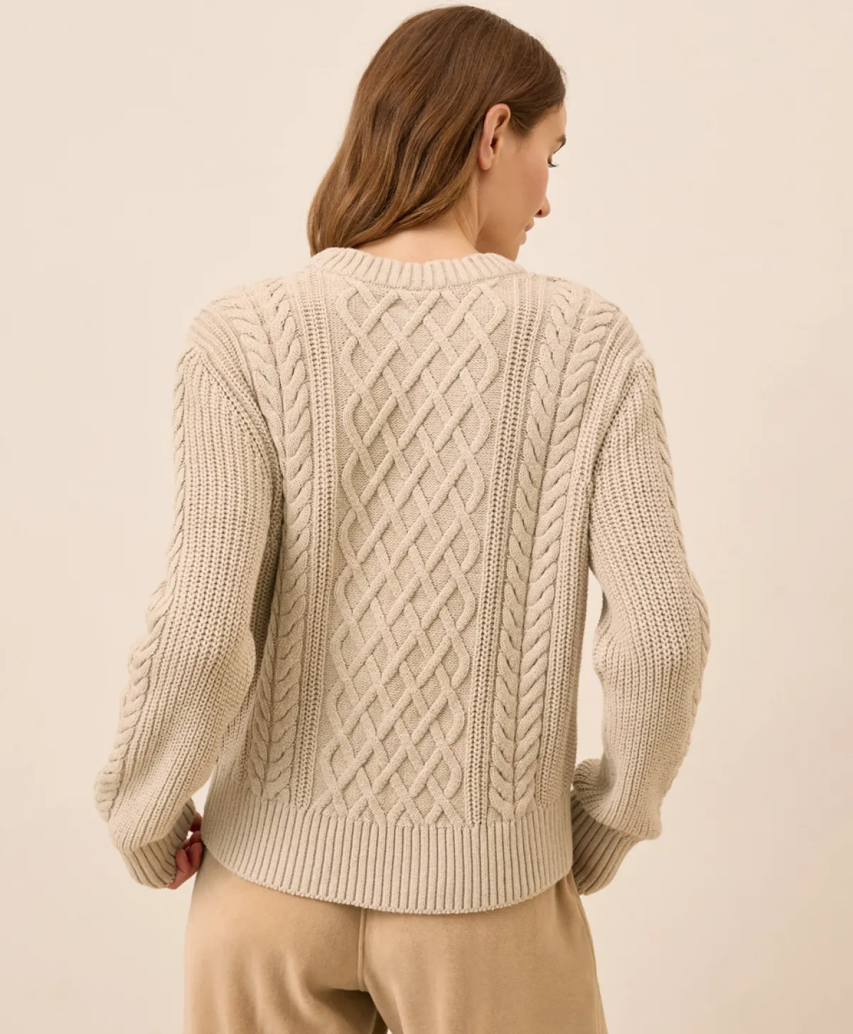 Women Pact Organic Luxe Knit Cable Crew Sweater