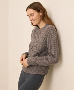Women Pact Organic Luxe Knit Cable Crew Sweater