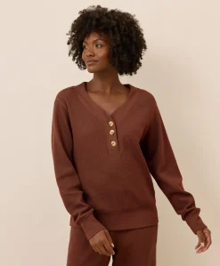 Women Pact Organic Thermal Waffle Henley Pullover