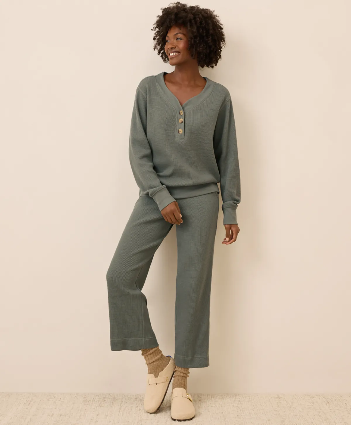 Women Pact Organic Thermal Waffle Henley Pullover