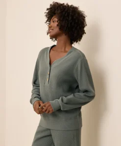 Women Pact Organic Thermal Waffle Henley Pullover