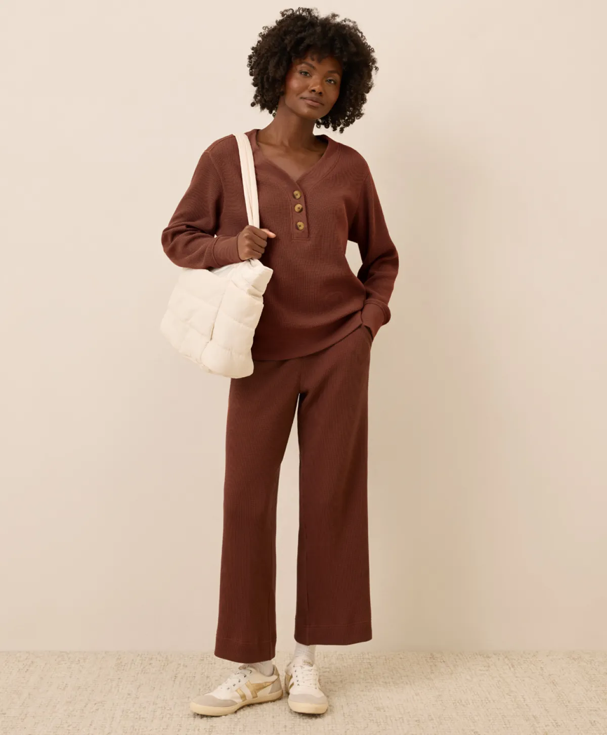 Women Pact Organic Thermal Waffle Henley Pullover